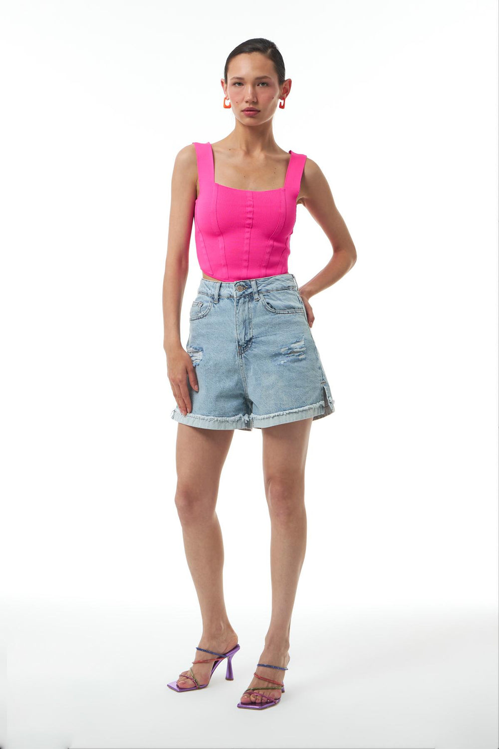 Strap Crop Knitwear Neon Pink