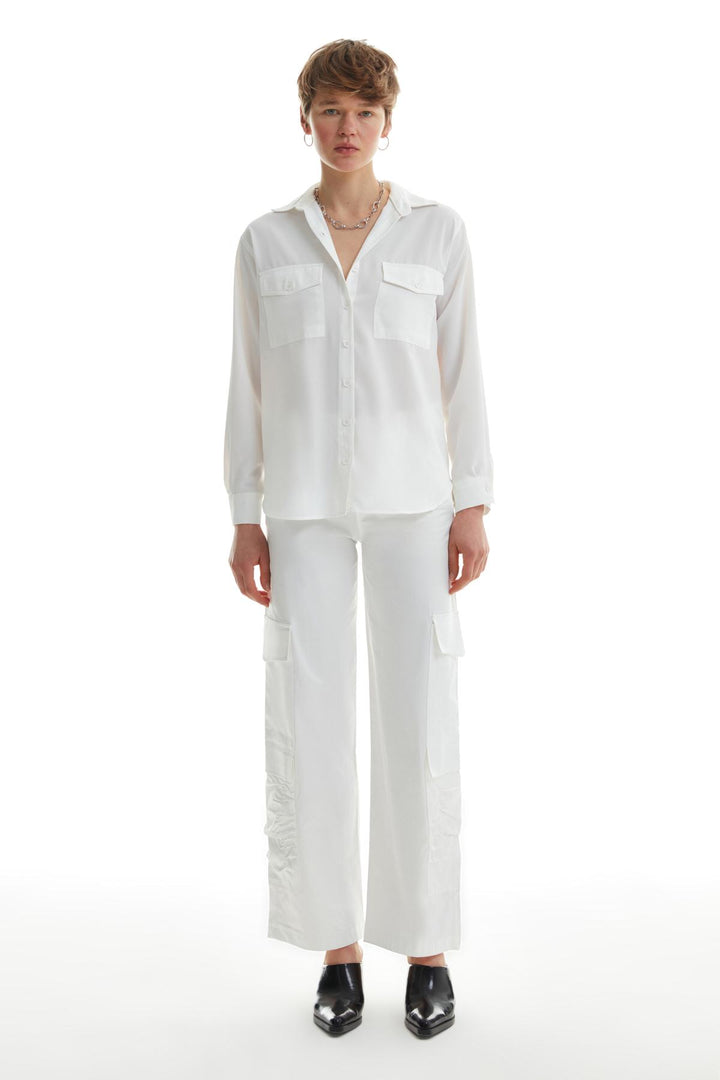Çift Cepli Gömlek Ekru