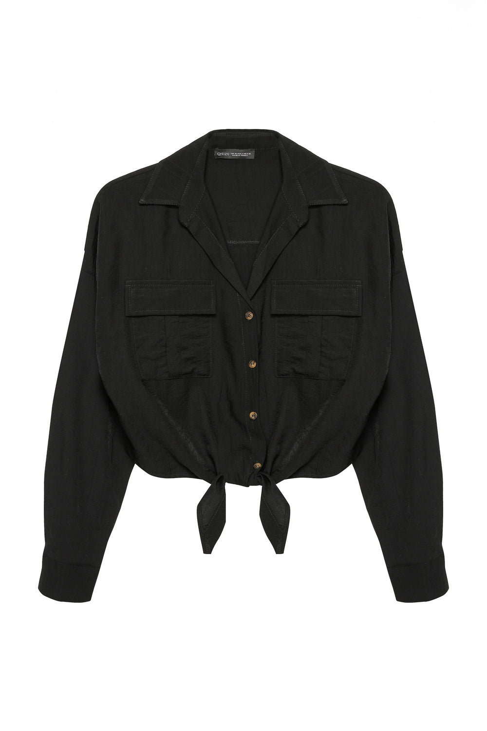 Tie Detailed Crop Shirt Black