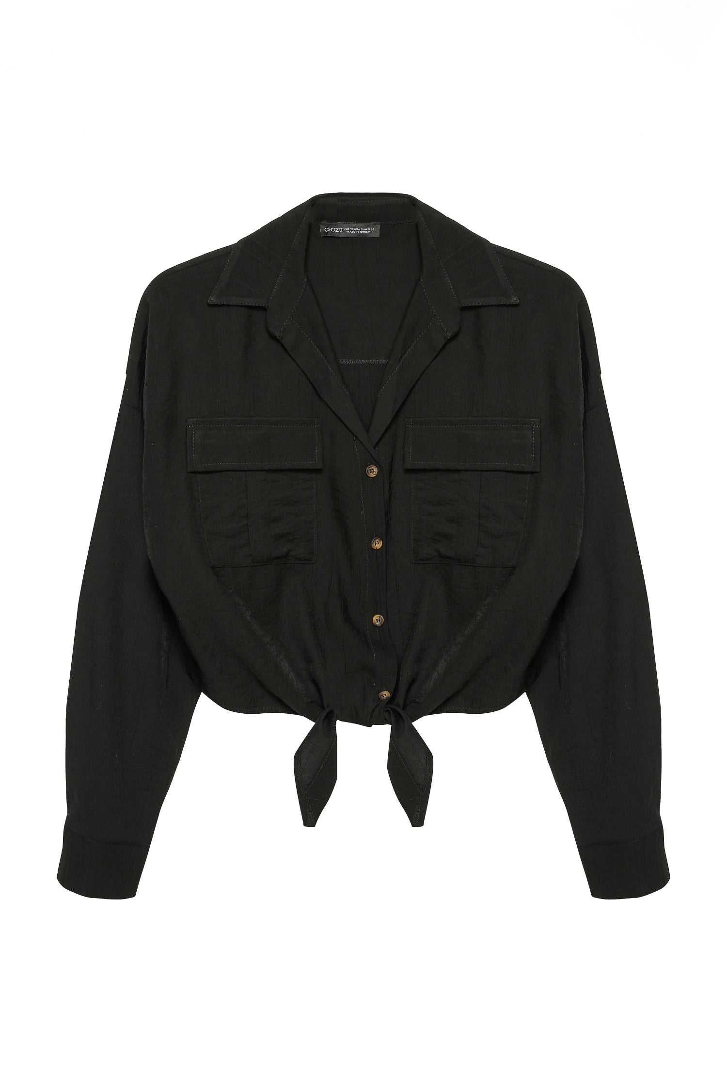 Tie Detailed Crop Shirt Black