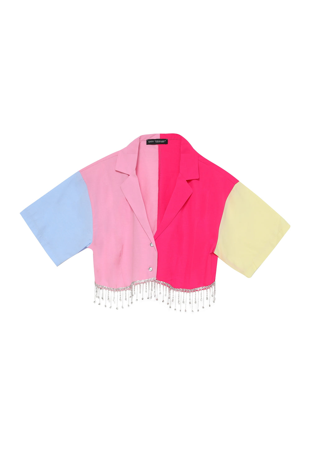 Block Color Accessory Crop Shirt Fuchsia