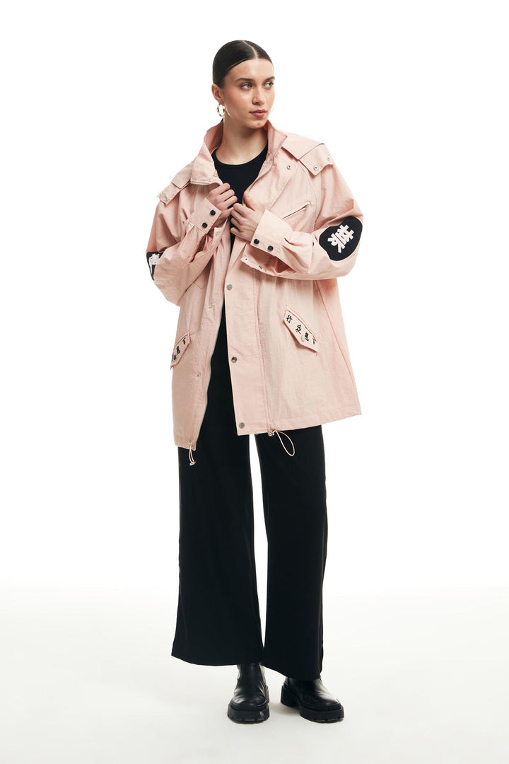 Embroidery Detailed Hooded Jacket Pink