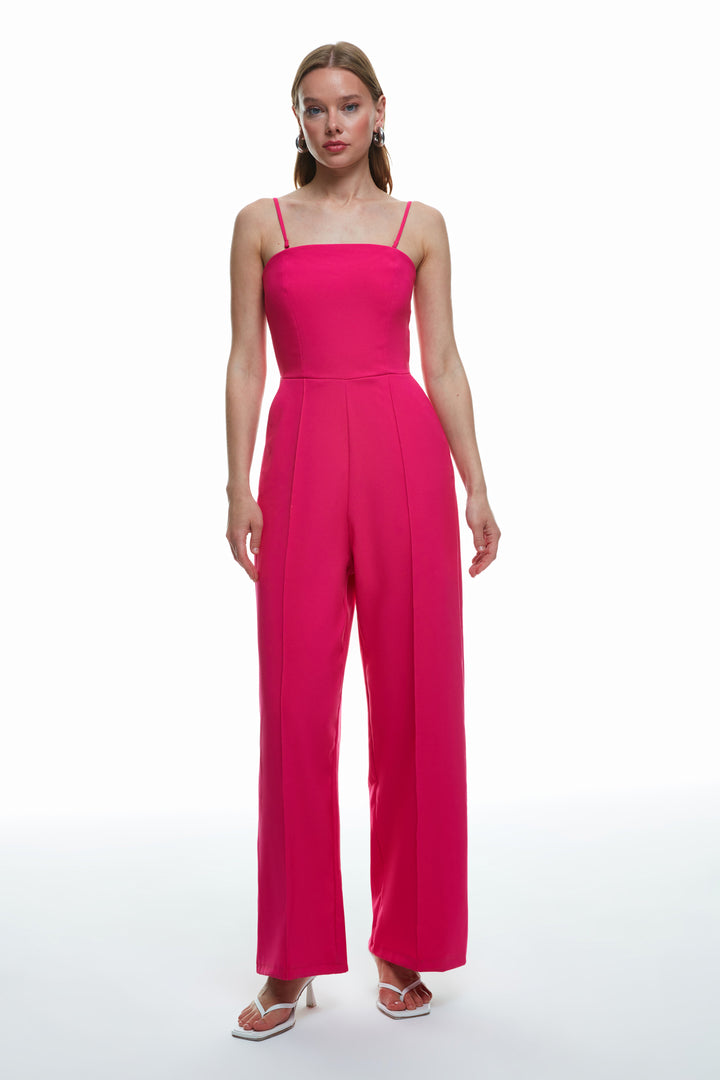 Pocket Detailed Wide Leg Jumpsuit Fuchsia