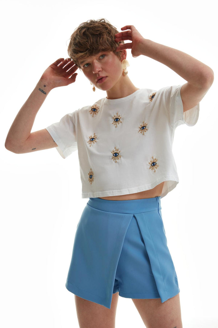 Slit Detailed Short Skirt Blue