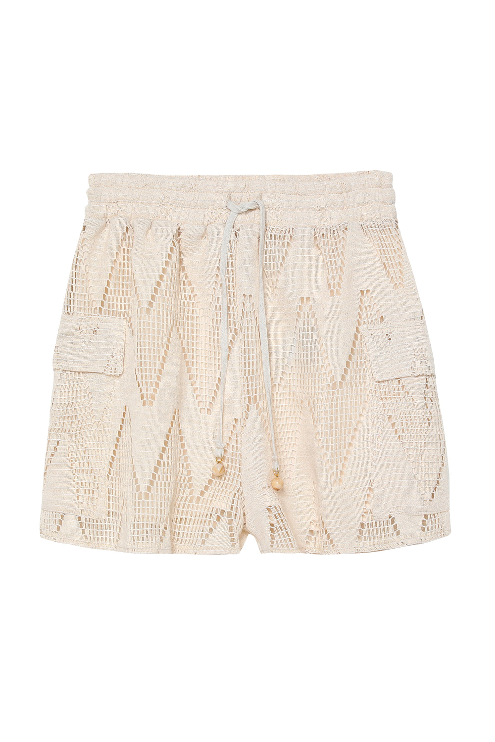 Lace Detailed Pocket Mini Shorts Beige