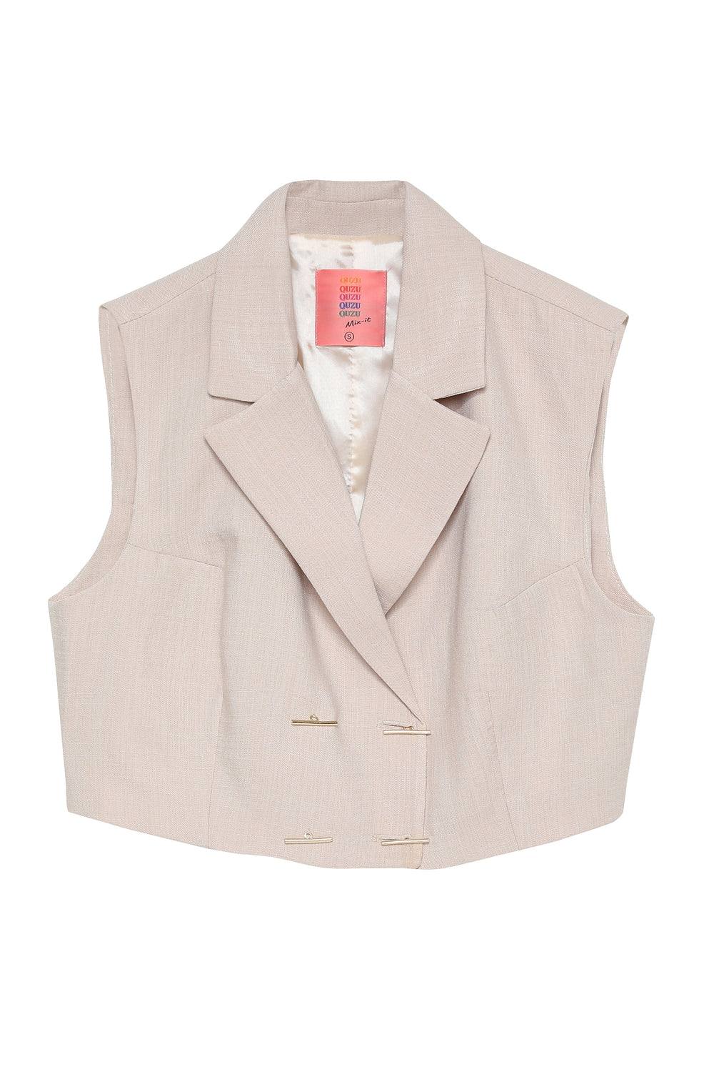 Button Detailed Crop Vest Natural