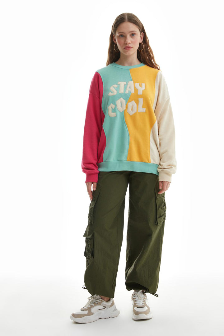 Colored Letter Printed Sweatshirt Beige