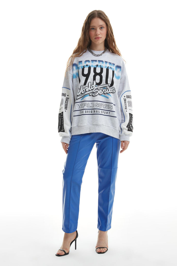 Printed Crew Neck Sweatshirt Gray