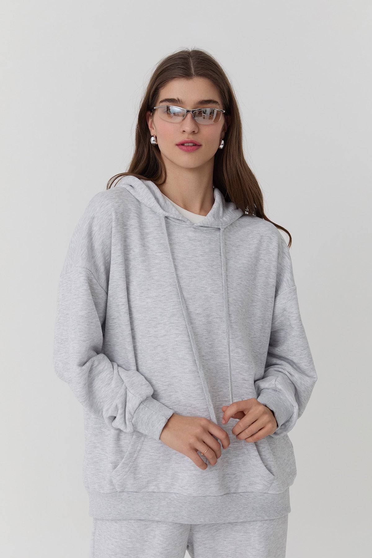 Oversize Kapüşonlu Sweatshirt Gri