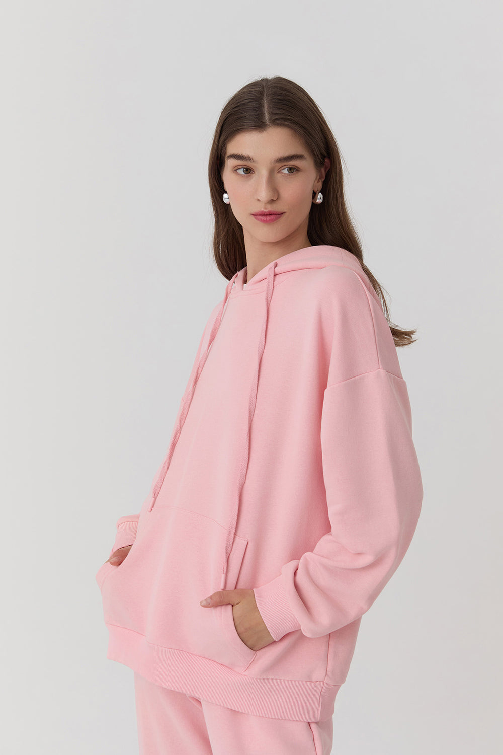 Oversize Kapüşonlu Sweatshirt Pembe