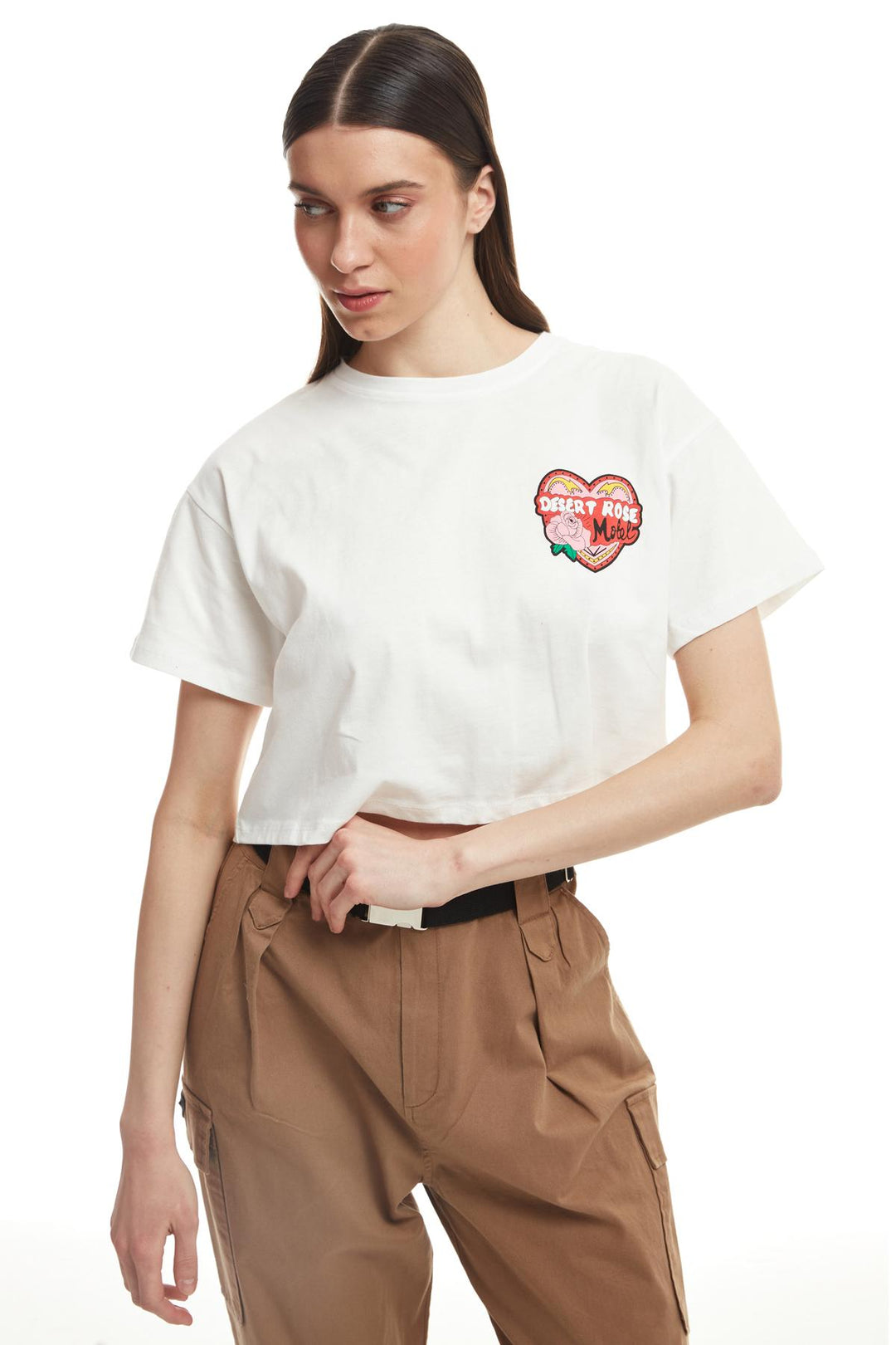 Back Printed Crop T-Shirt Ecru