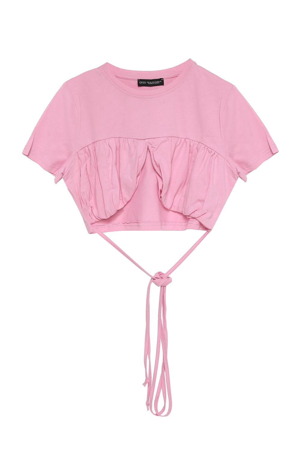 Decollete Tie Detailed T-Shirt Pink