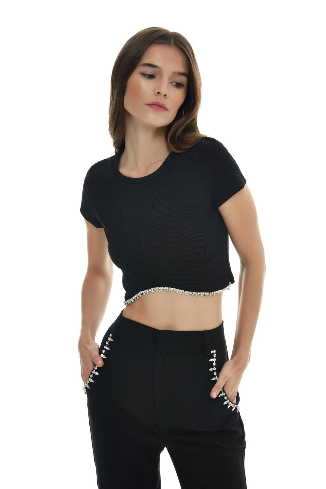 Stone Accessory Crop T-Shirt Black