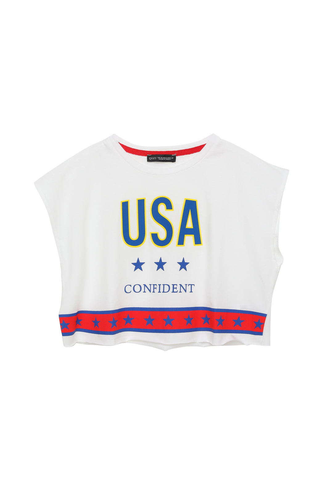 Star Printed Sleeveless Crop T-Shirt Ecru