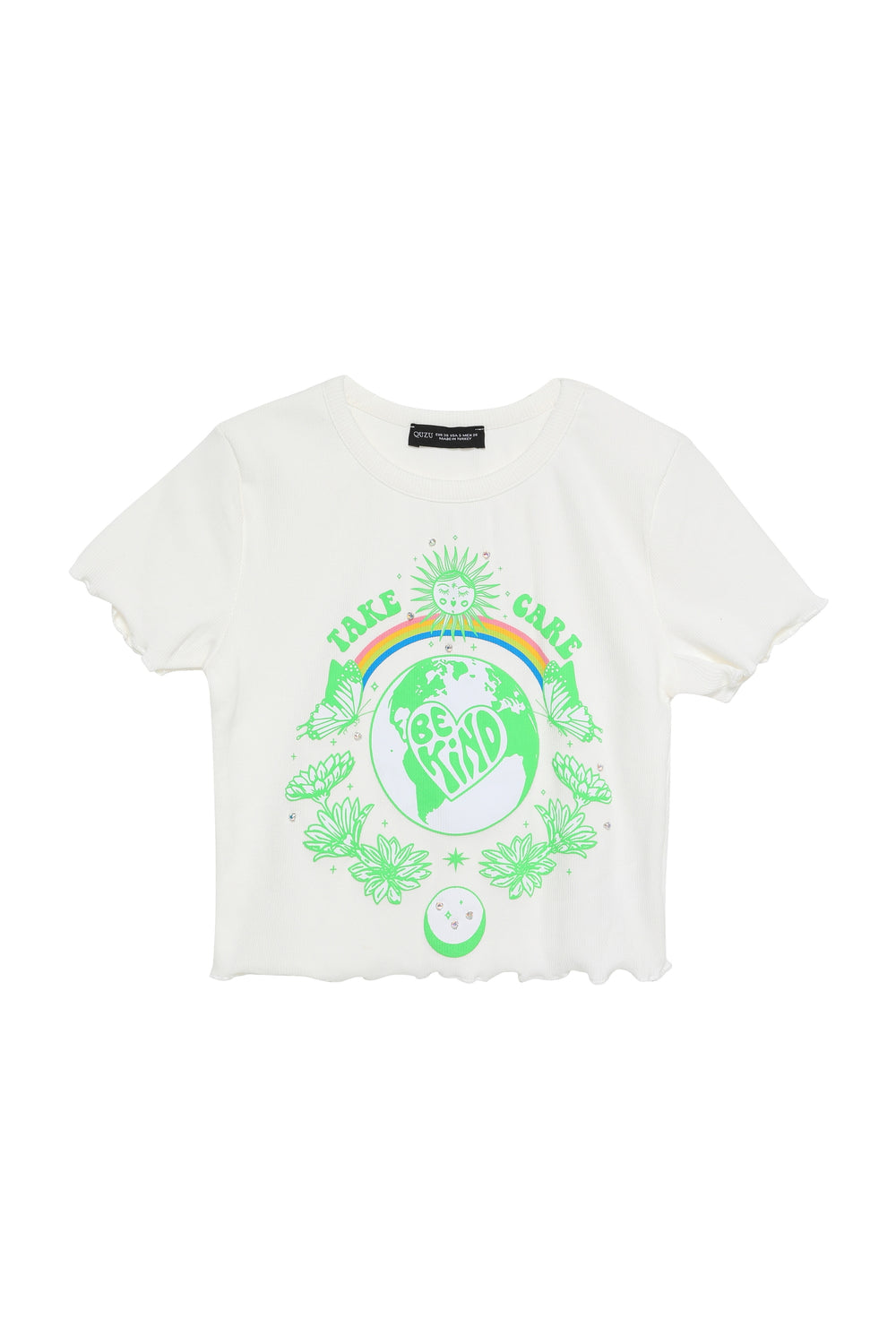 Stone Accessory Printed Crop T-Shirt Ecru