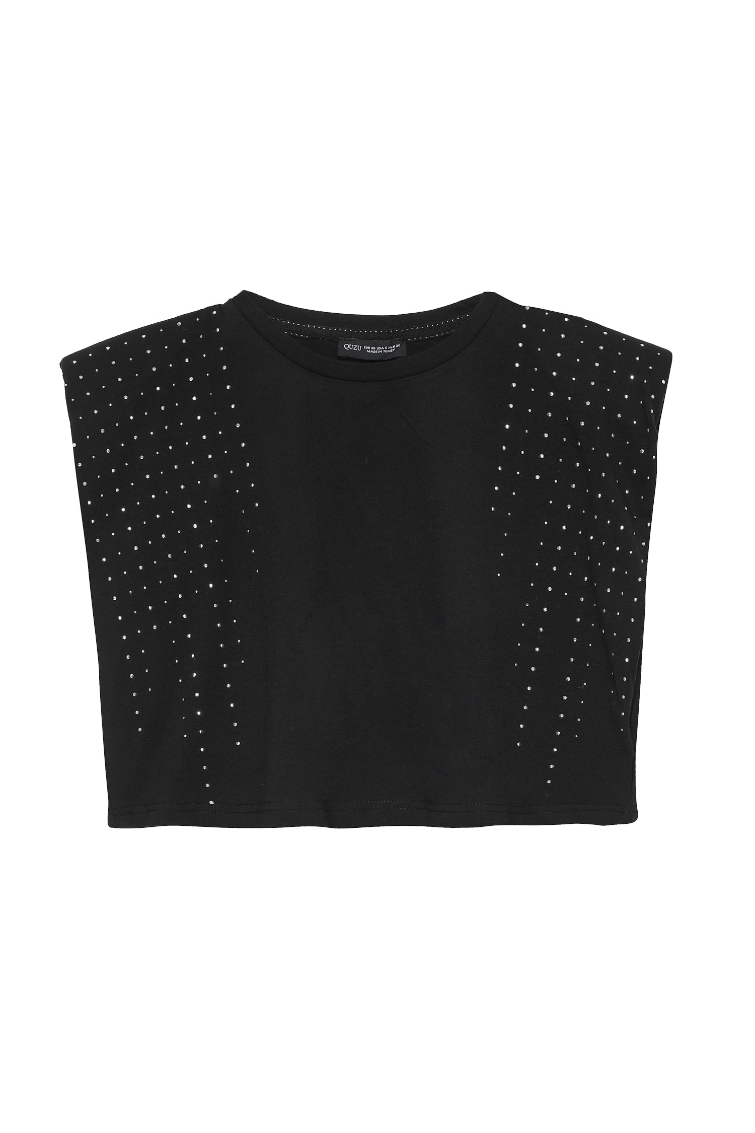 Stone Detailed Padded Crop T-Shirt Black