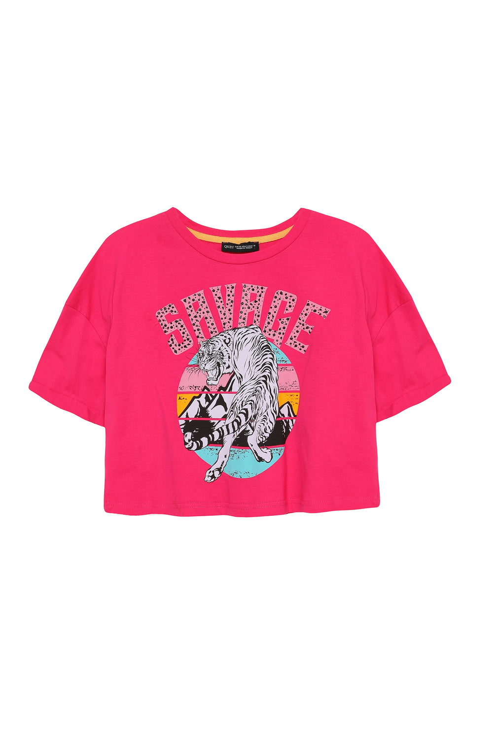 Tiger Figure Crop T-Shirt Fuchsia