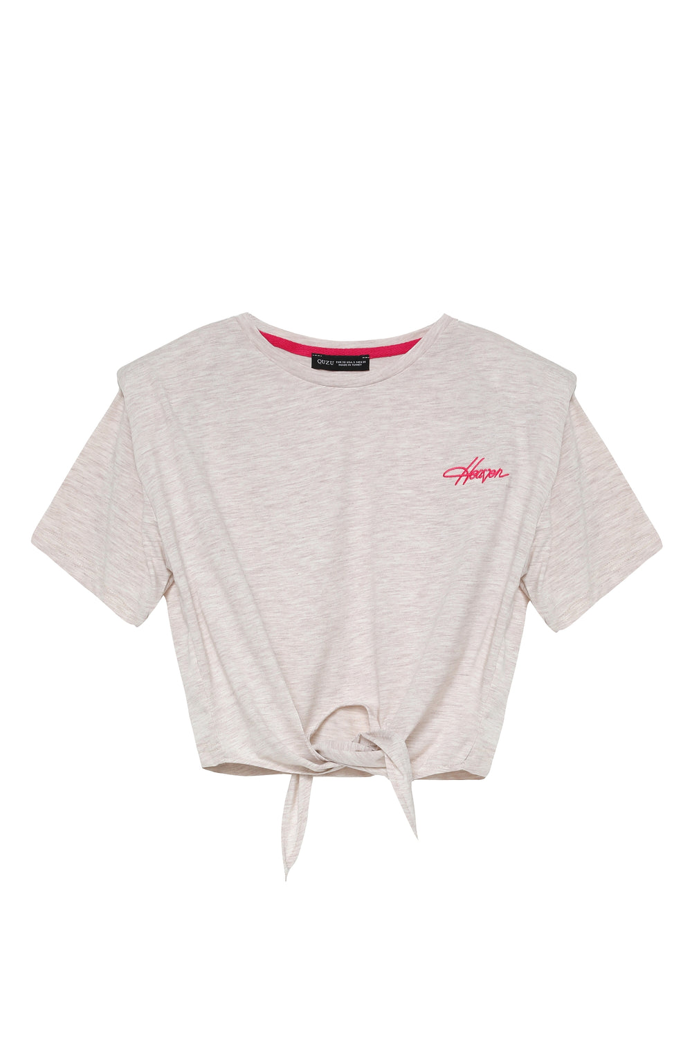 Tie Detailed Waistband Crop T-Shirt Beige