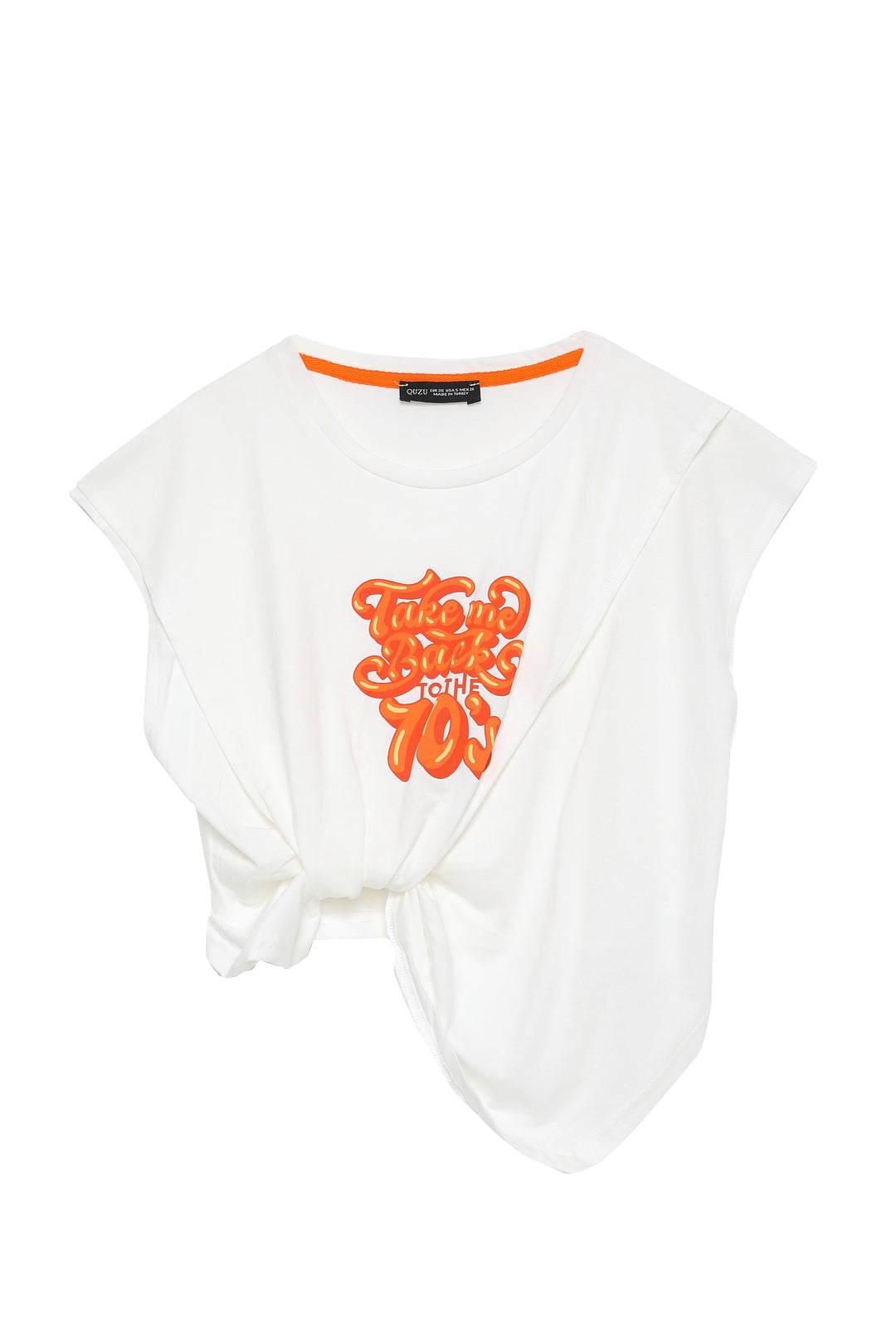 Tie Detailed Printed T-Shirt Ecru