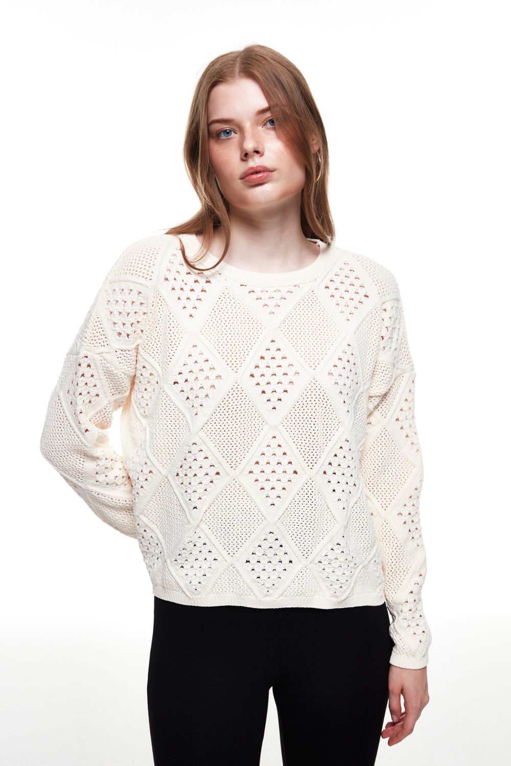 Crew Neck Perforated Knitwear Ecru