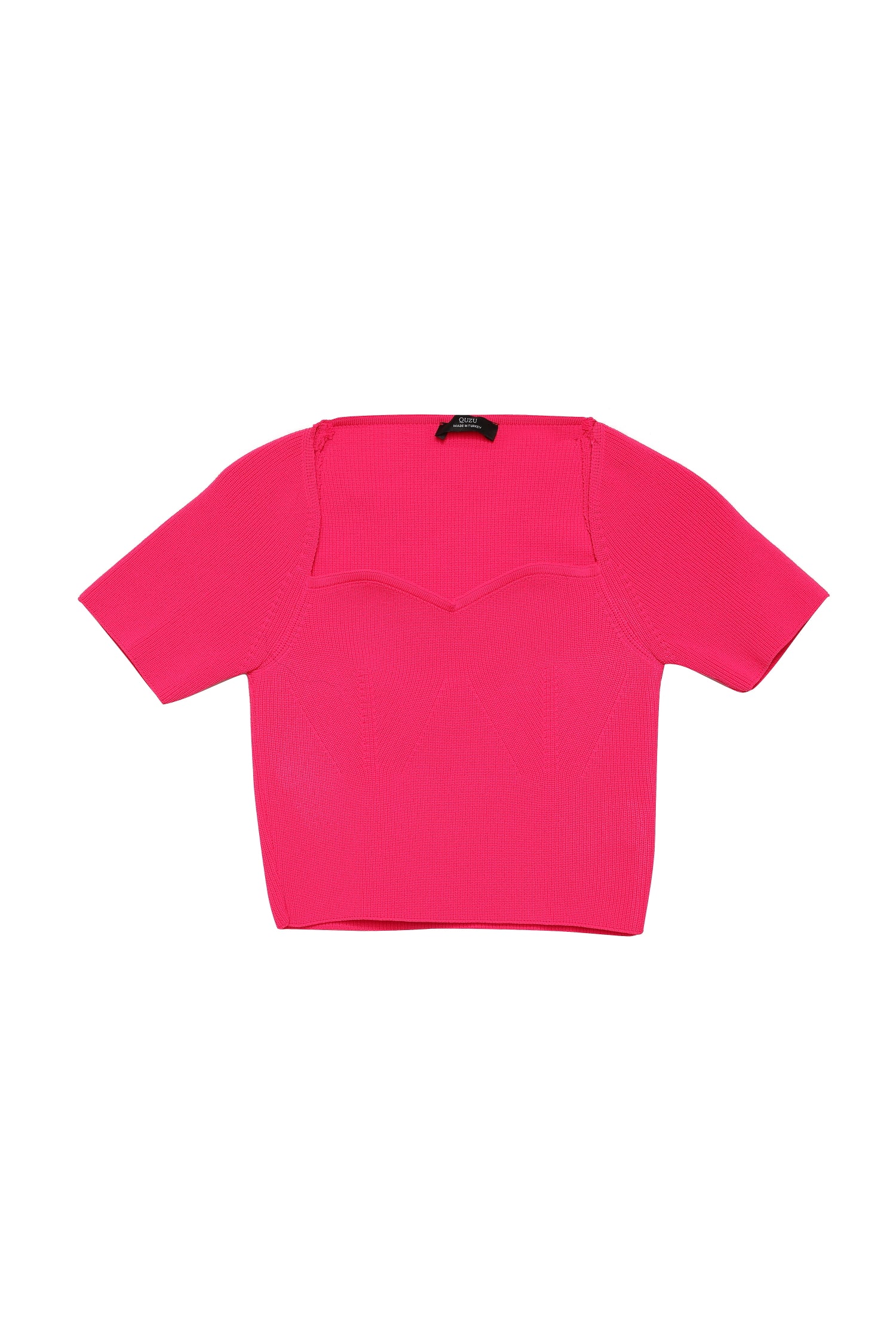 Heart Collar Crop Knitwear Blouse Fuchsia