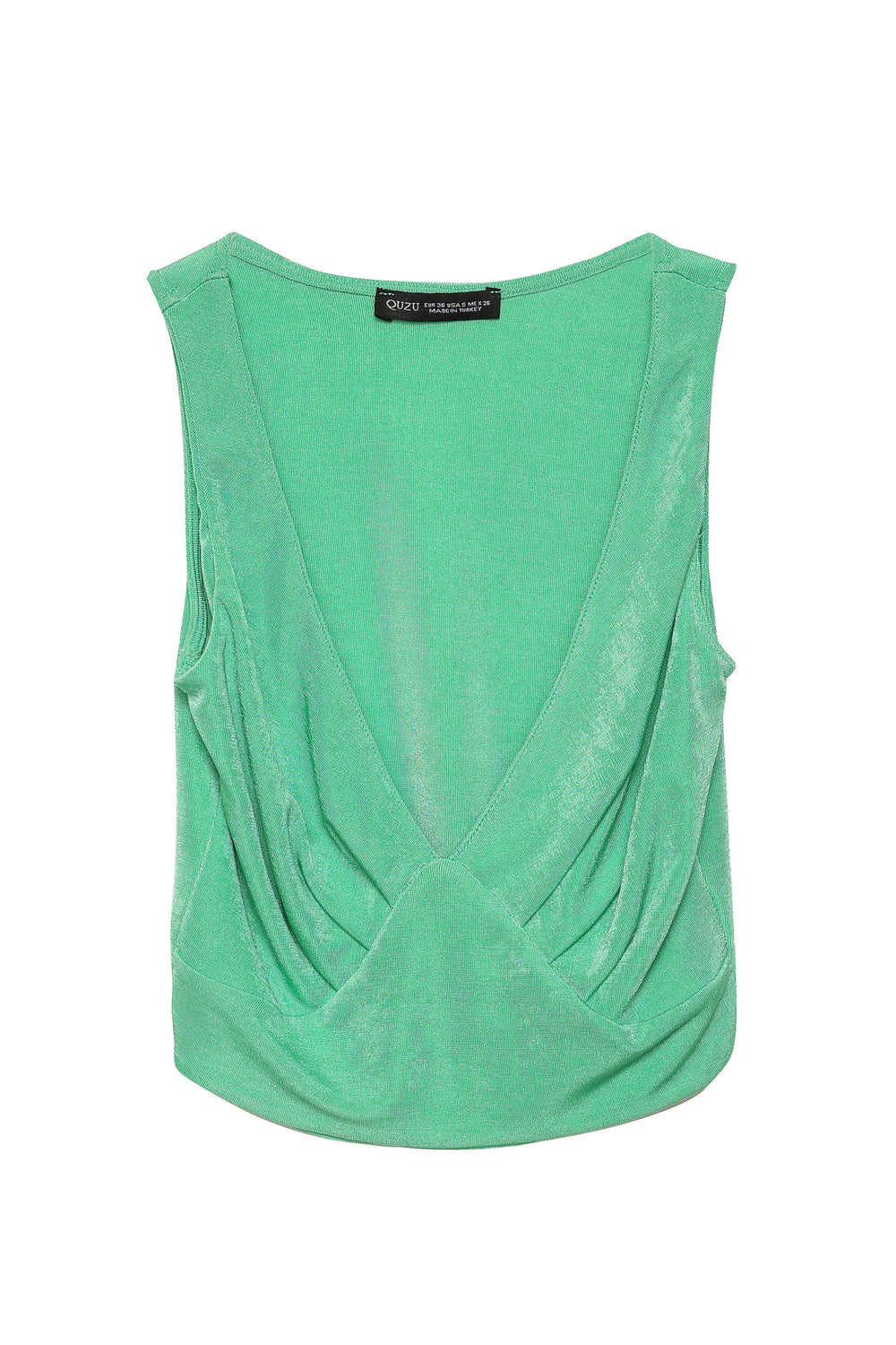 Derin V Yaka Crop Bluz Apple Mint