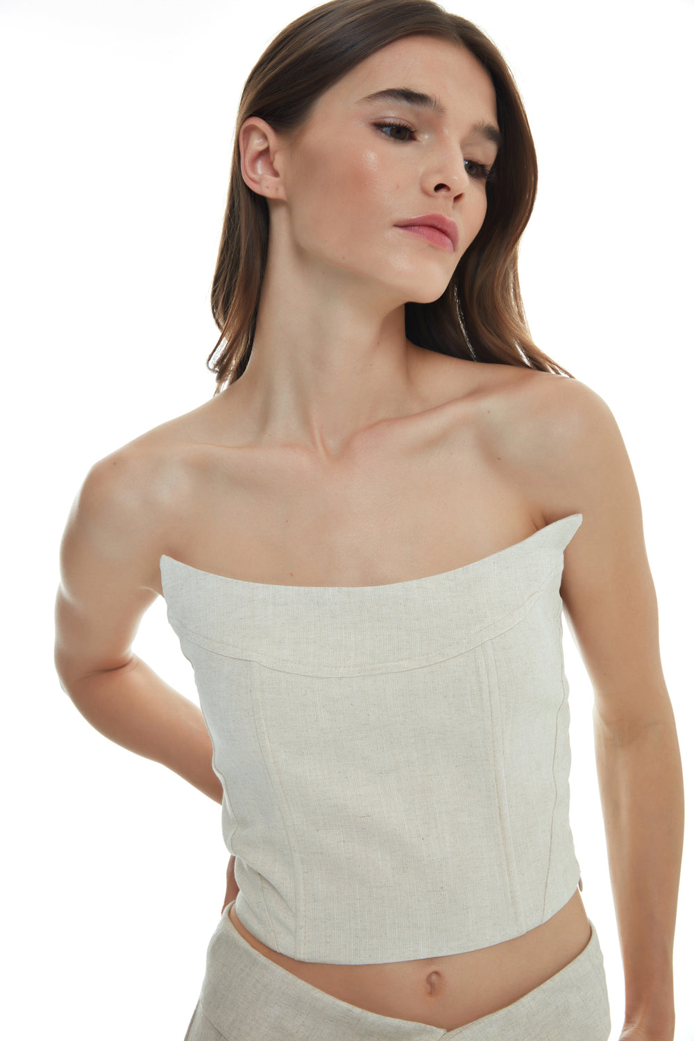 Linen Strapless Blouse Natural