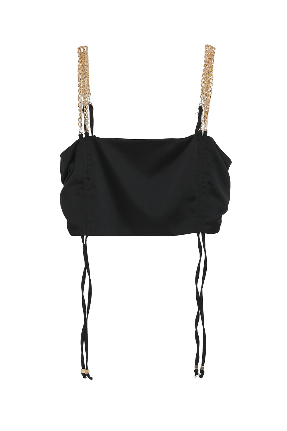 Chain Strap Gathered Satin Blouse Black
