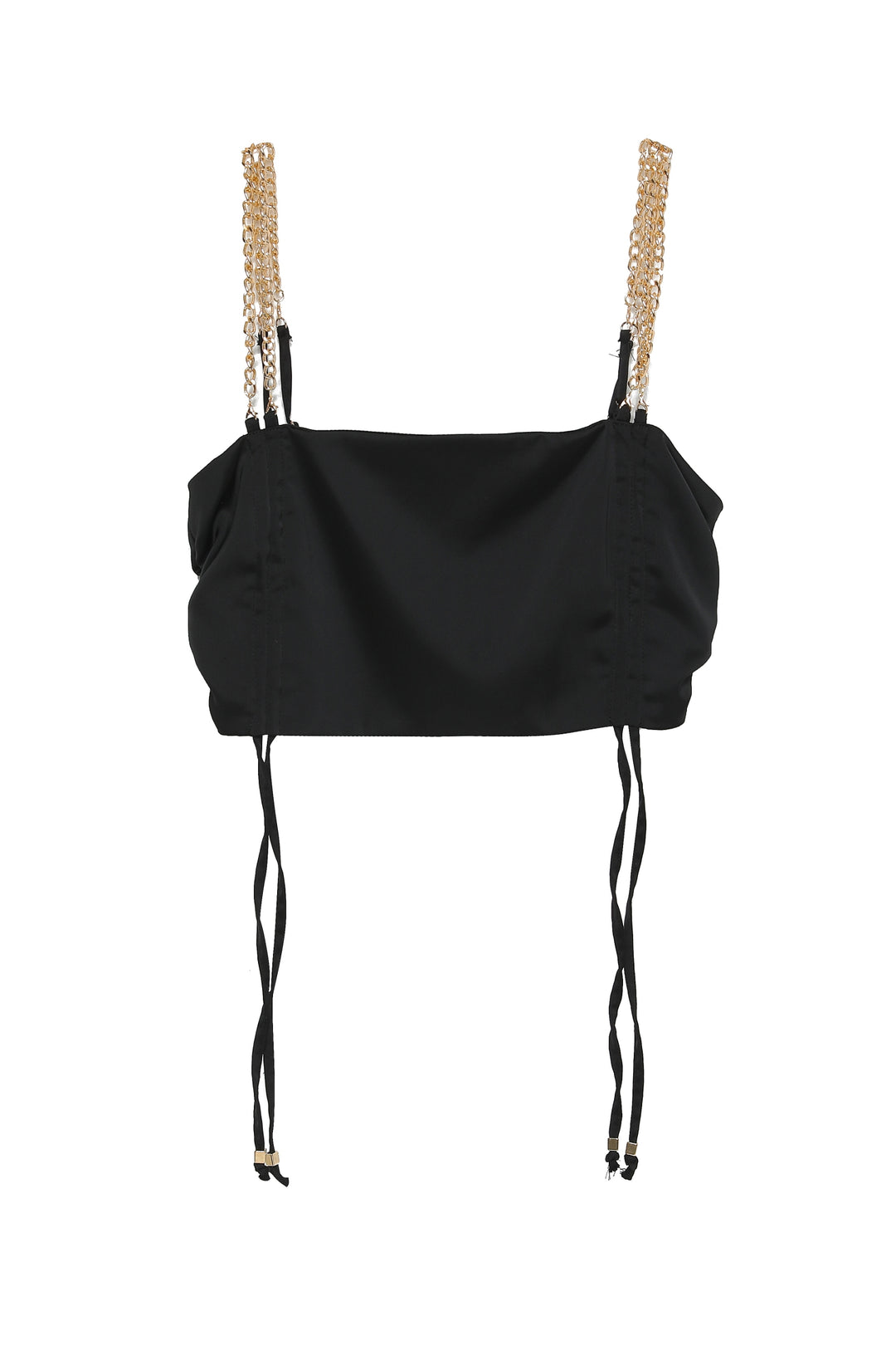 Chain Strap Gathered Satin Blouse Black