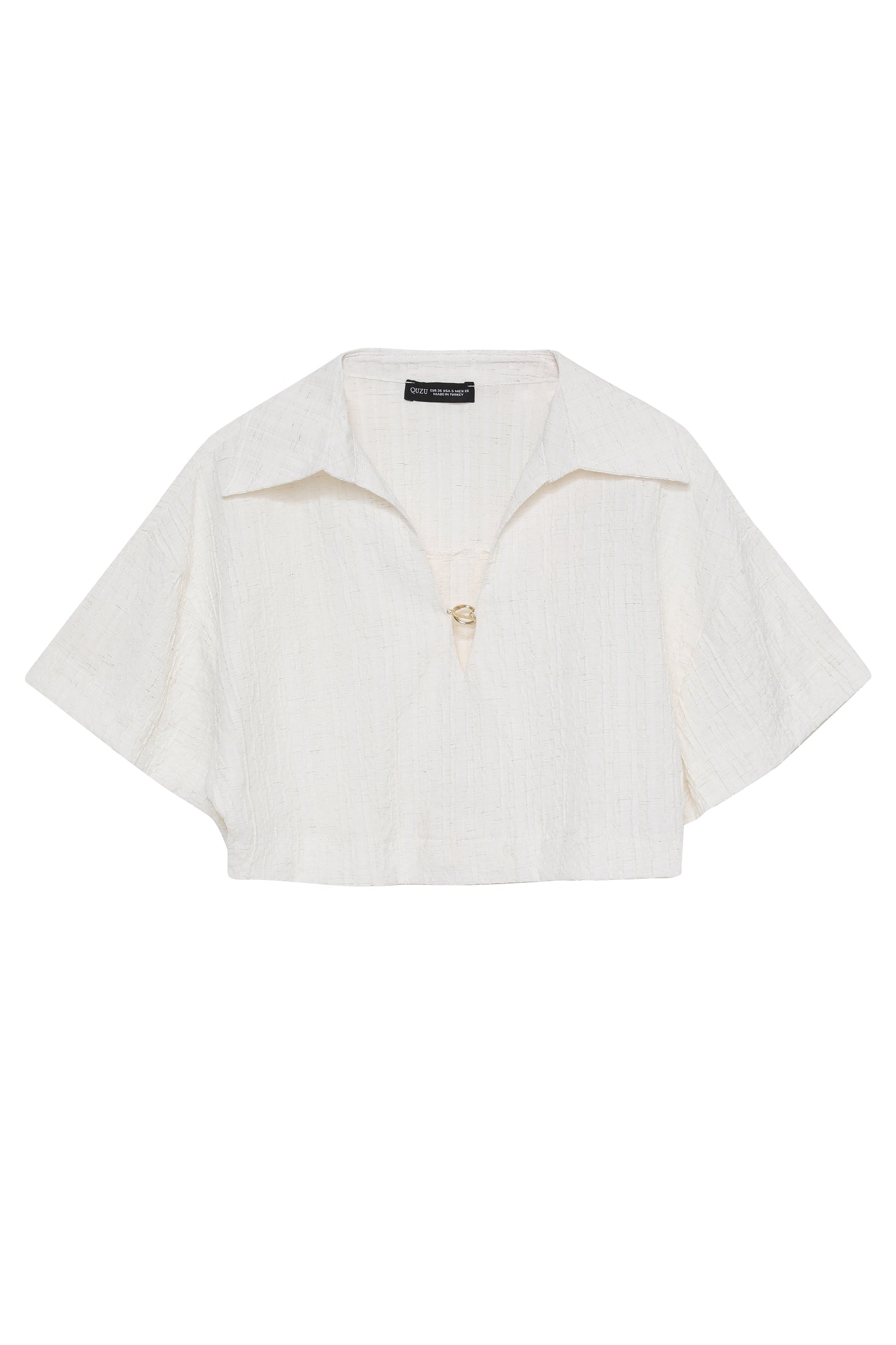 Shirt Collar Crop Blouse Natural