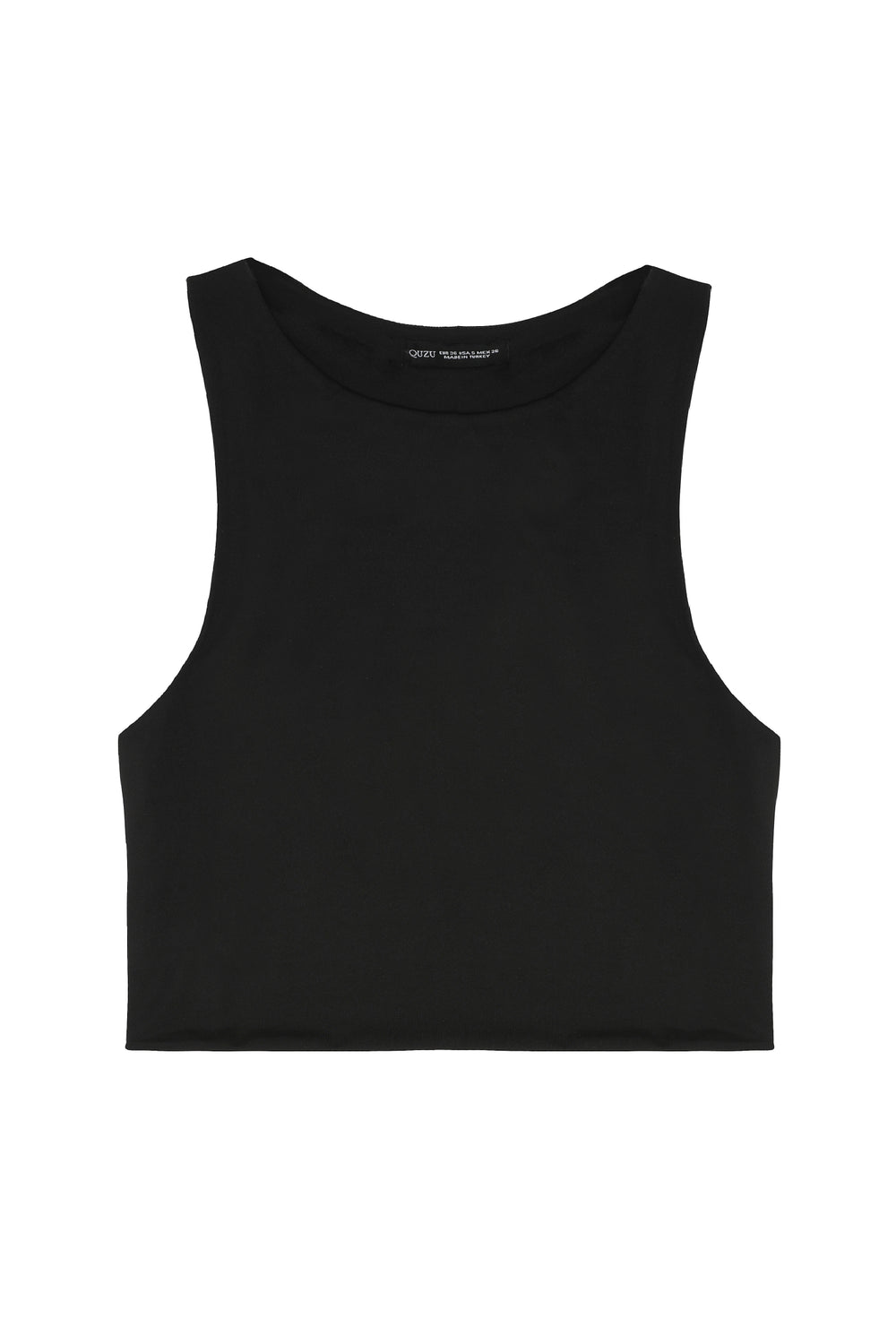 Crew Neck Strap Crop Blouse Black