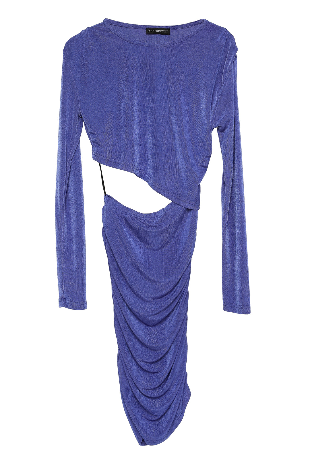 Dekolte Detaylı Drapeli Elbise Sax