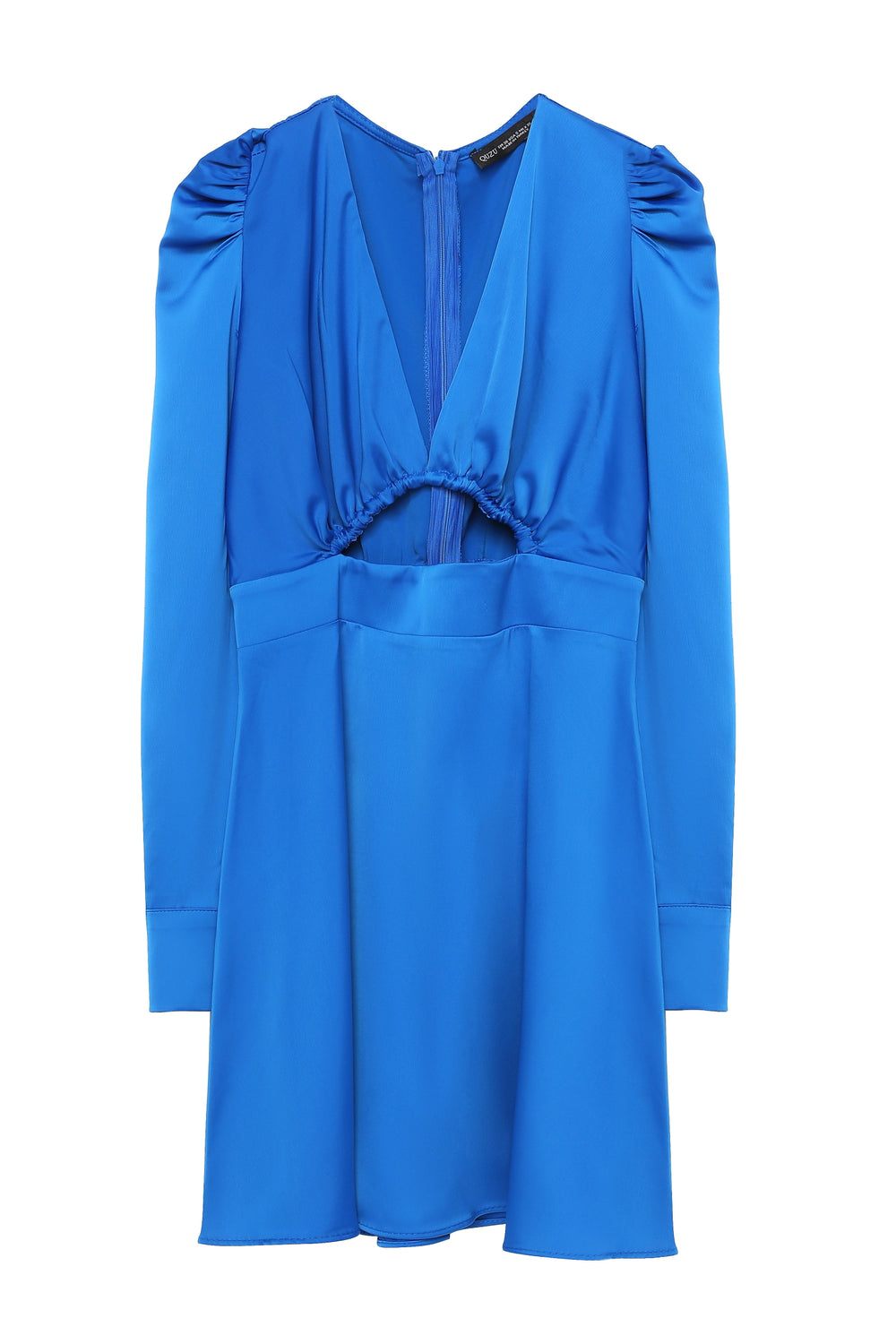 Window Detailed Satin Mini Dress Sax