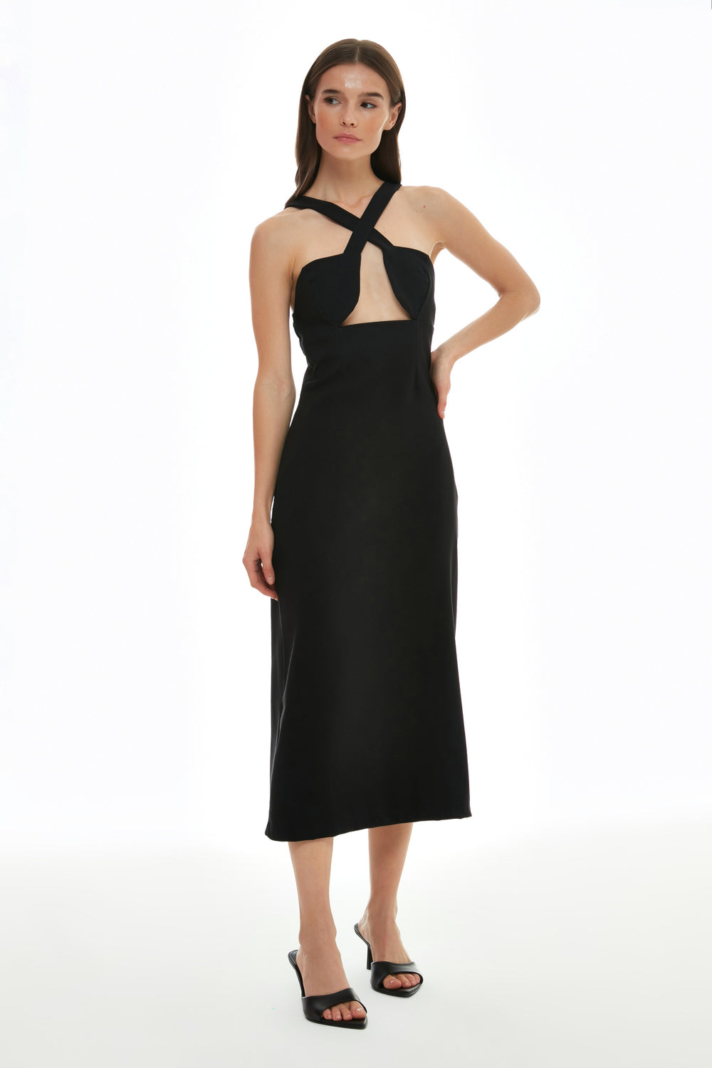 Cross Back Midi Dress Black