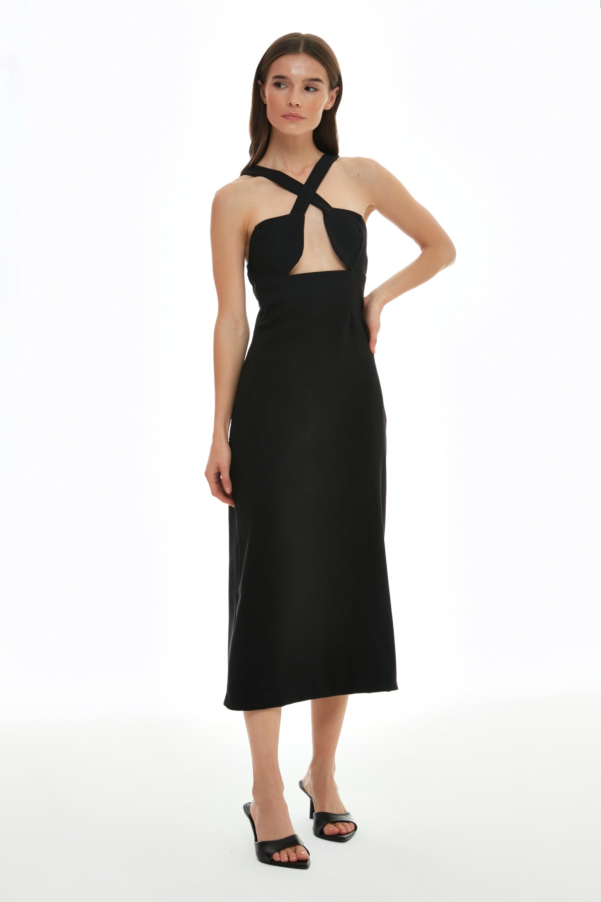 Cross Back Midi Dress Black