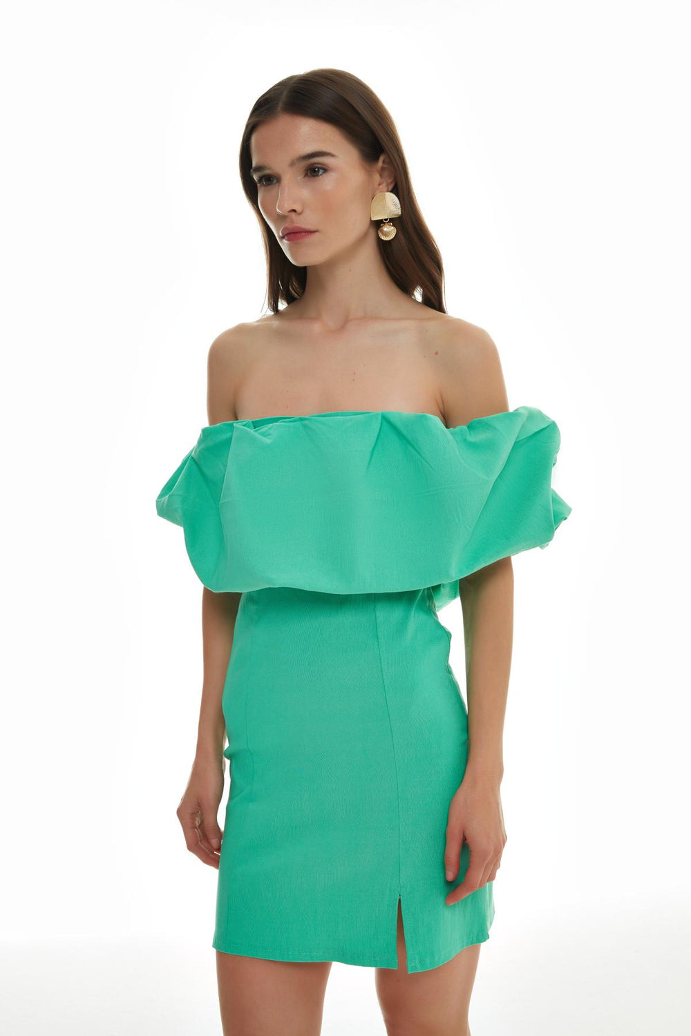 Frill Detailed Strapless Mini Dress Apple Mint