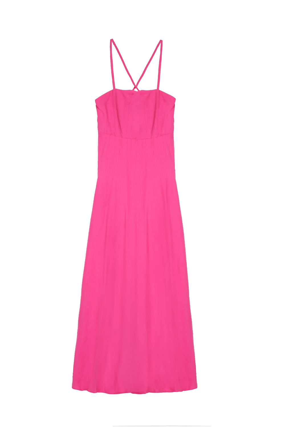 Square Neck Pocket Long Dress Pink