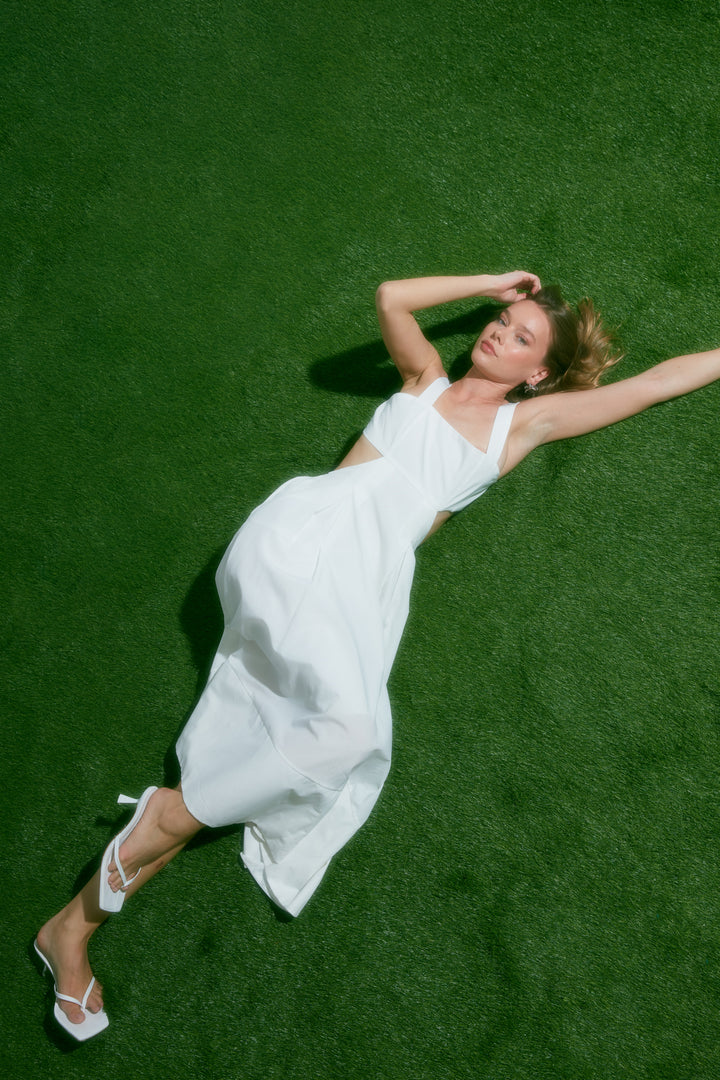 Pocket Cut Out Long Dress Ecru