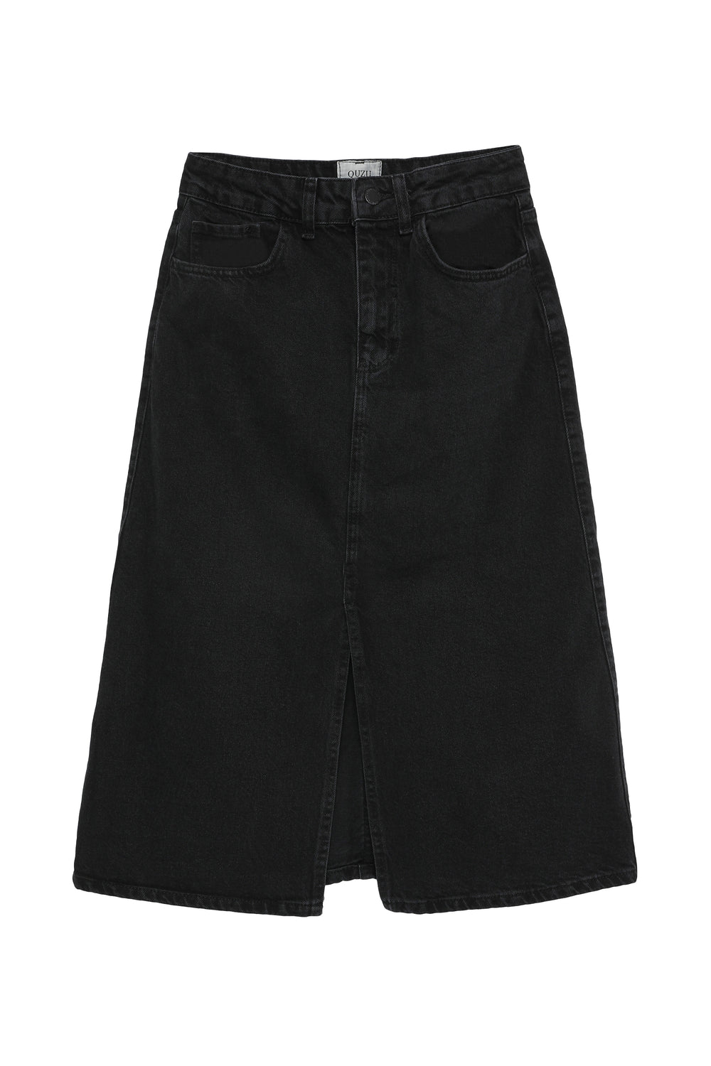 Front Slit Midi Length Denim Skirt Anthracite