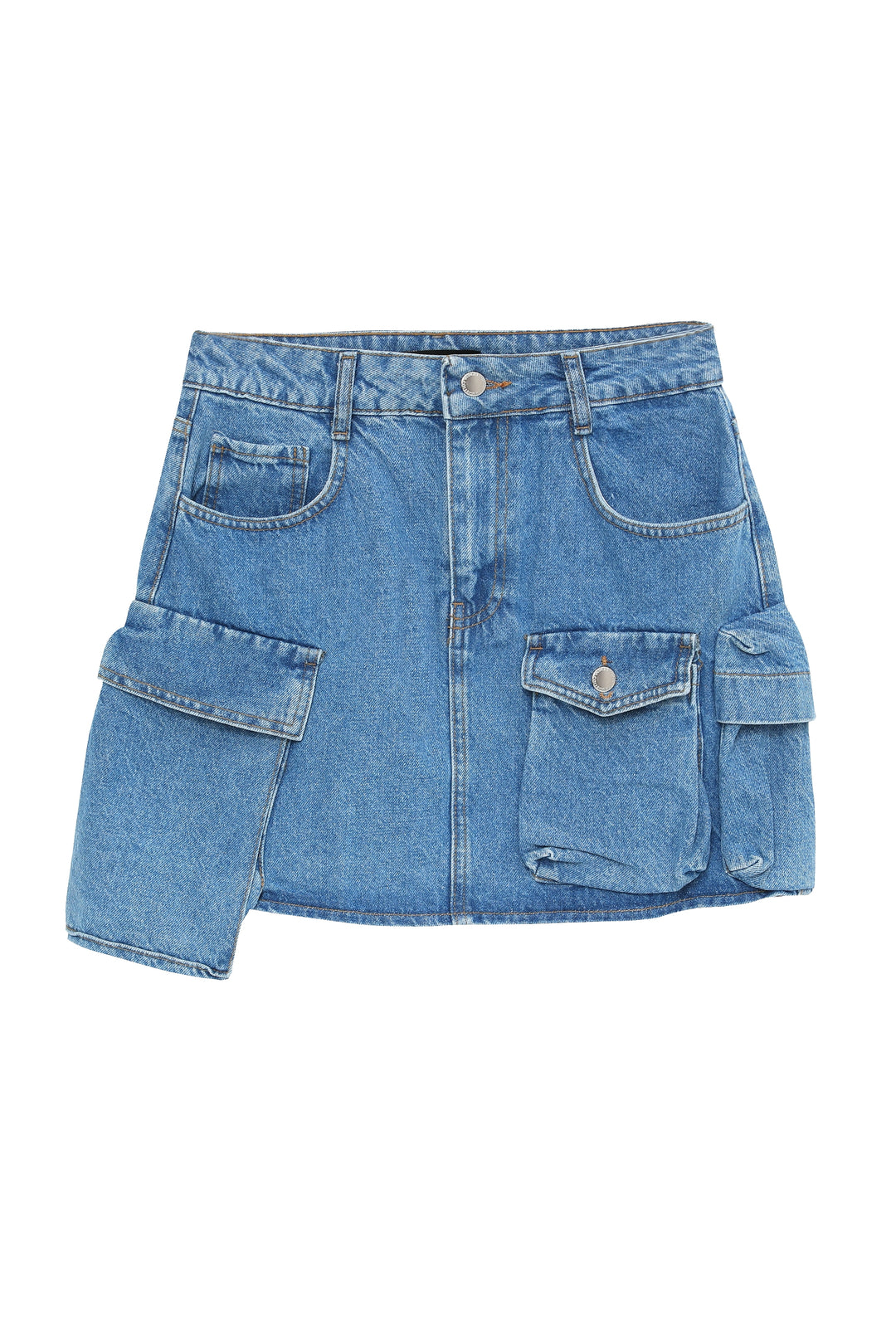 Cep Detaylı Mini Kot Etek Mavi