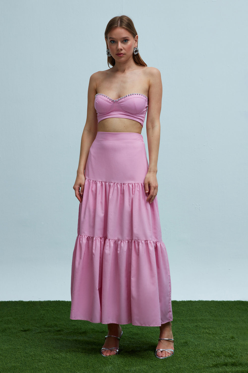 High Waist Long Skirt Pink