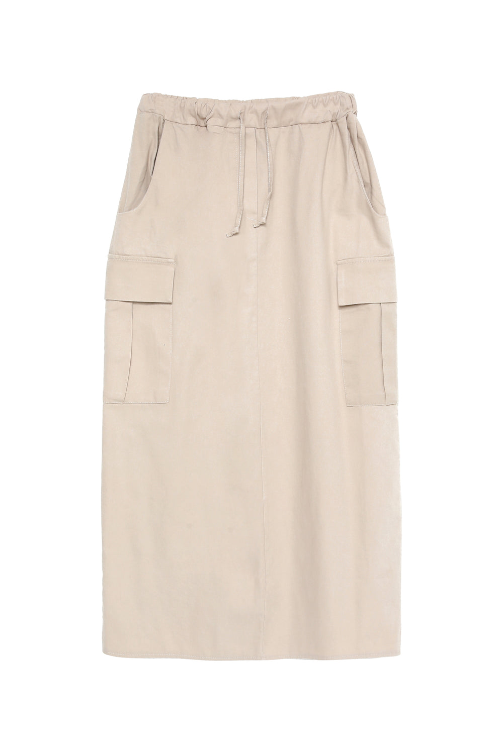 Elastic Waist Cargo Pocket Midi Skirt Stone