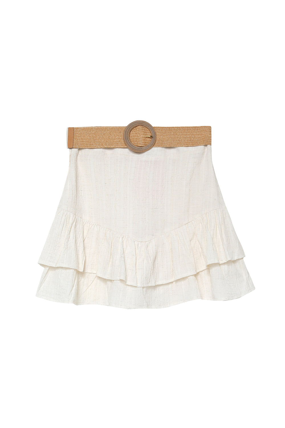 Belt Detailed Frilly Mini Skirt Natural