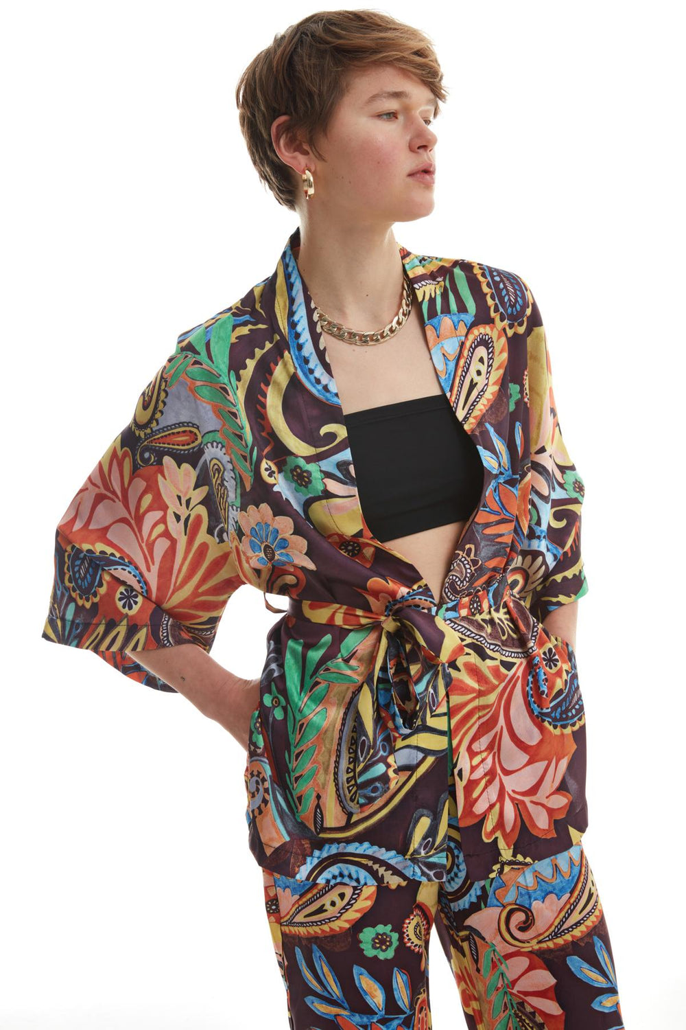 Shawl Collar Belted Kimono Orange