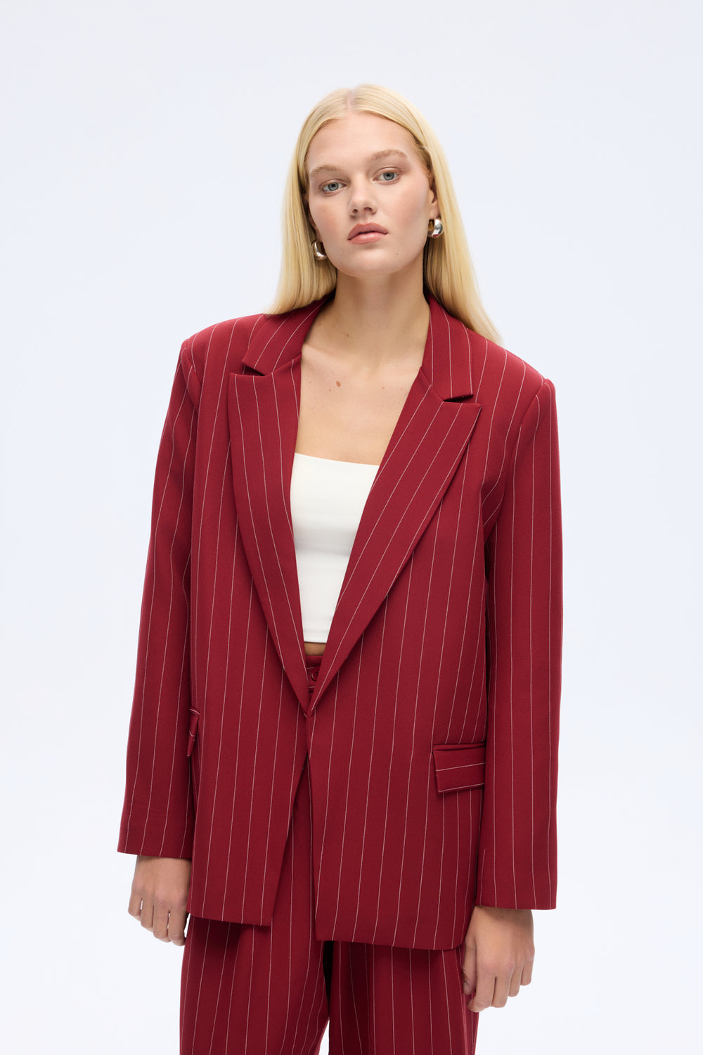 Çizgi Detaylı Blazer Ceket Bordo