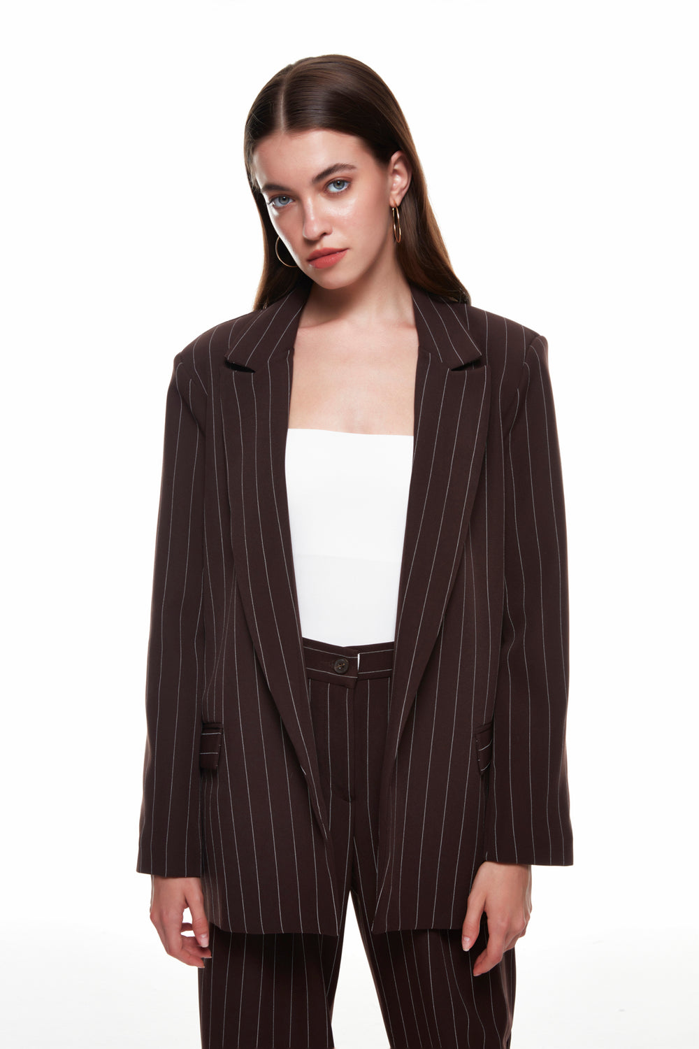 Line Detailed Blazer Jacket Brown