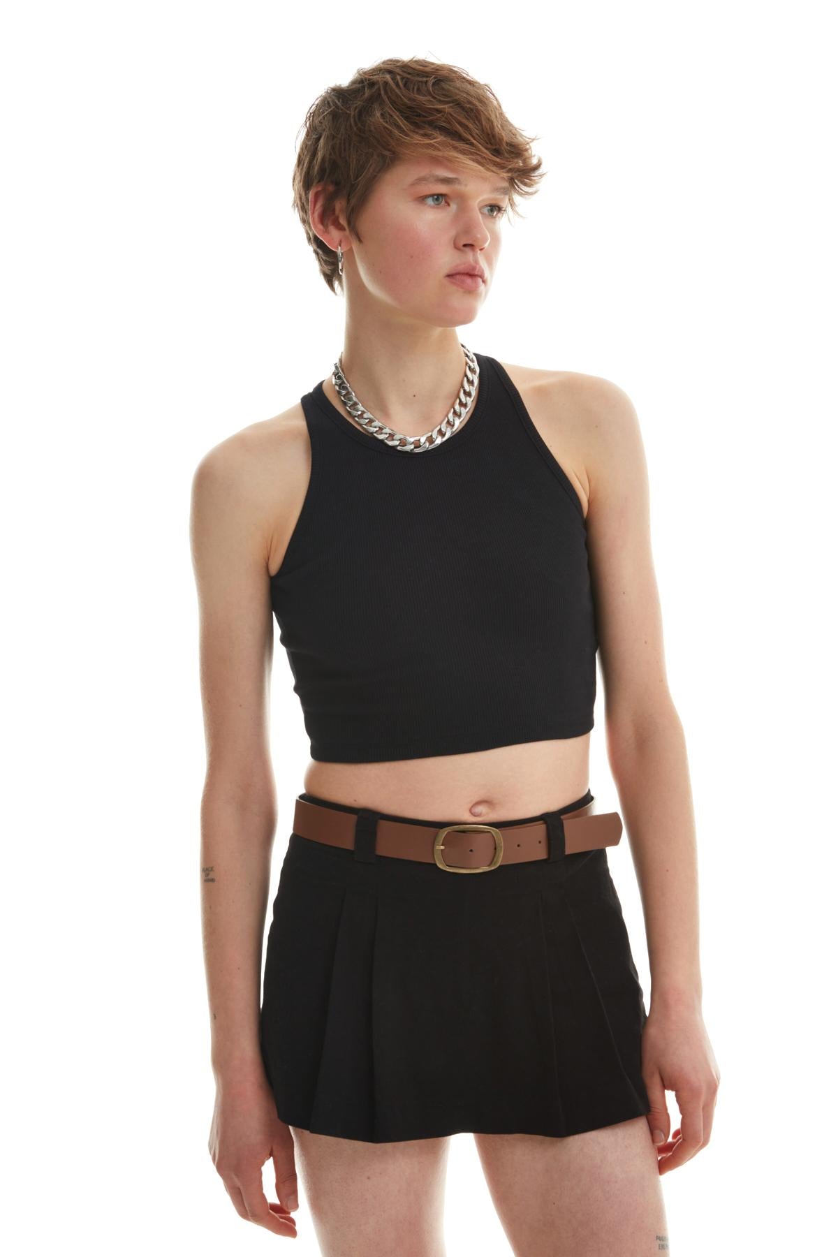 Halter Neck Crop Blouse Black