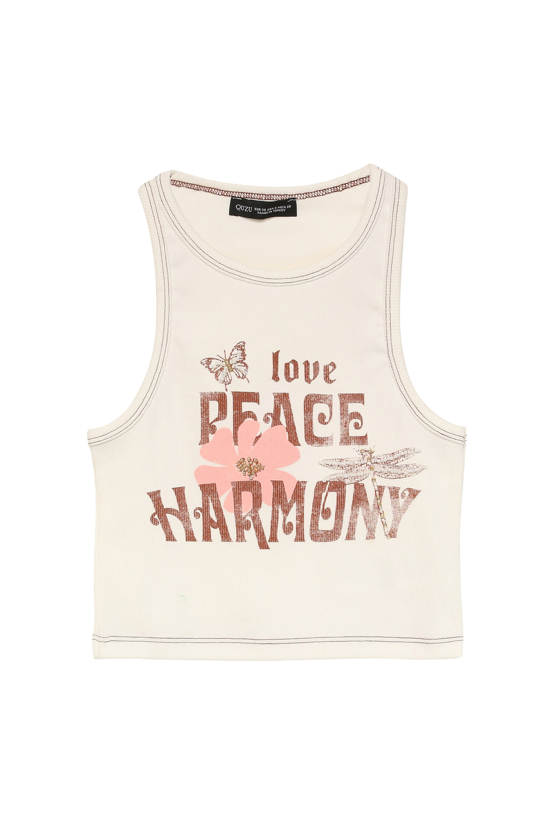 Halter Neck Printed Crop T-Shirt Ecru