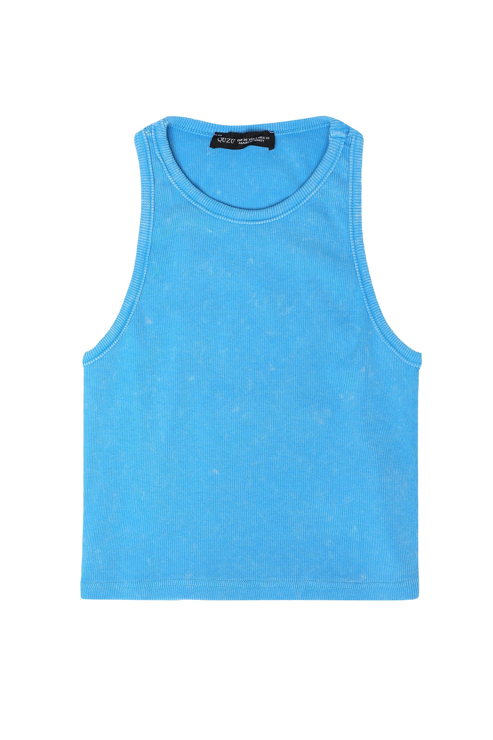 Wash Detail Halter Collar T-Shirt Blue