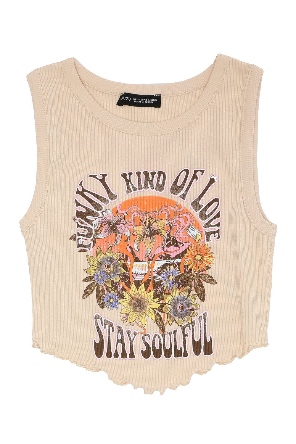 Print Detailed Halter Neck Crop T-Shirt Beige